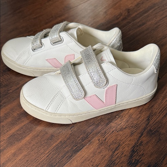 Veja Kids Sneakers with Pink Accents and Silver Straps